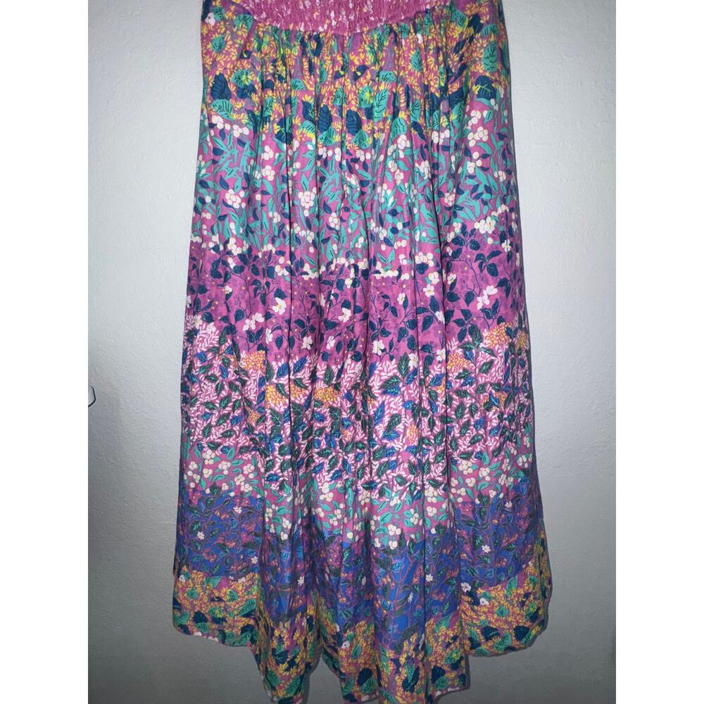Caroline Constas Floral Tiered Midi Dress Large Pink Colorful Cottagecore Open - Picture 4 of 10